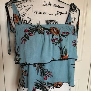 Sky and Sparrow Tiered Gauze Crop Top